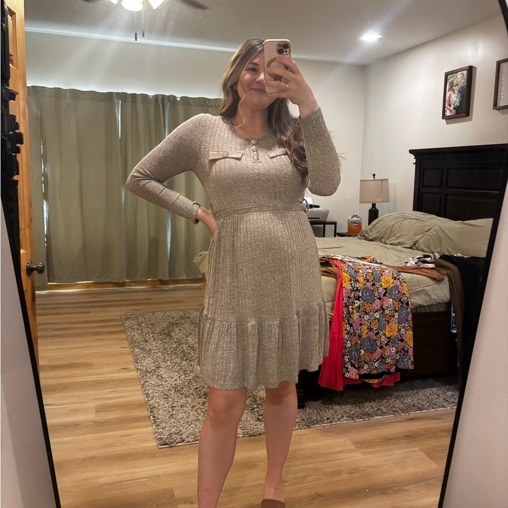 Cupshe Chic Long Sleeve Beige Dress